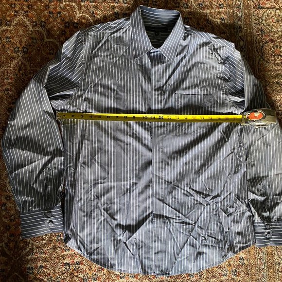 French Connection Mens X-Large Blue Striped Long Sleeve Shirt - Picture 11 of 12